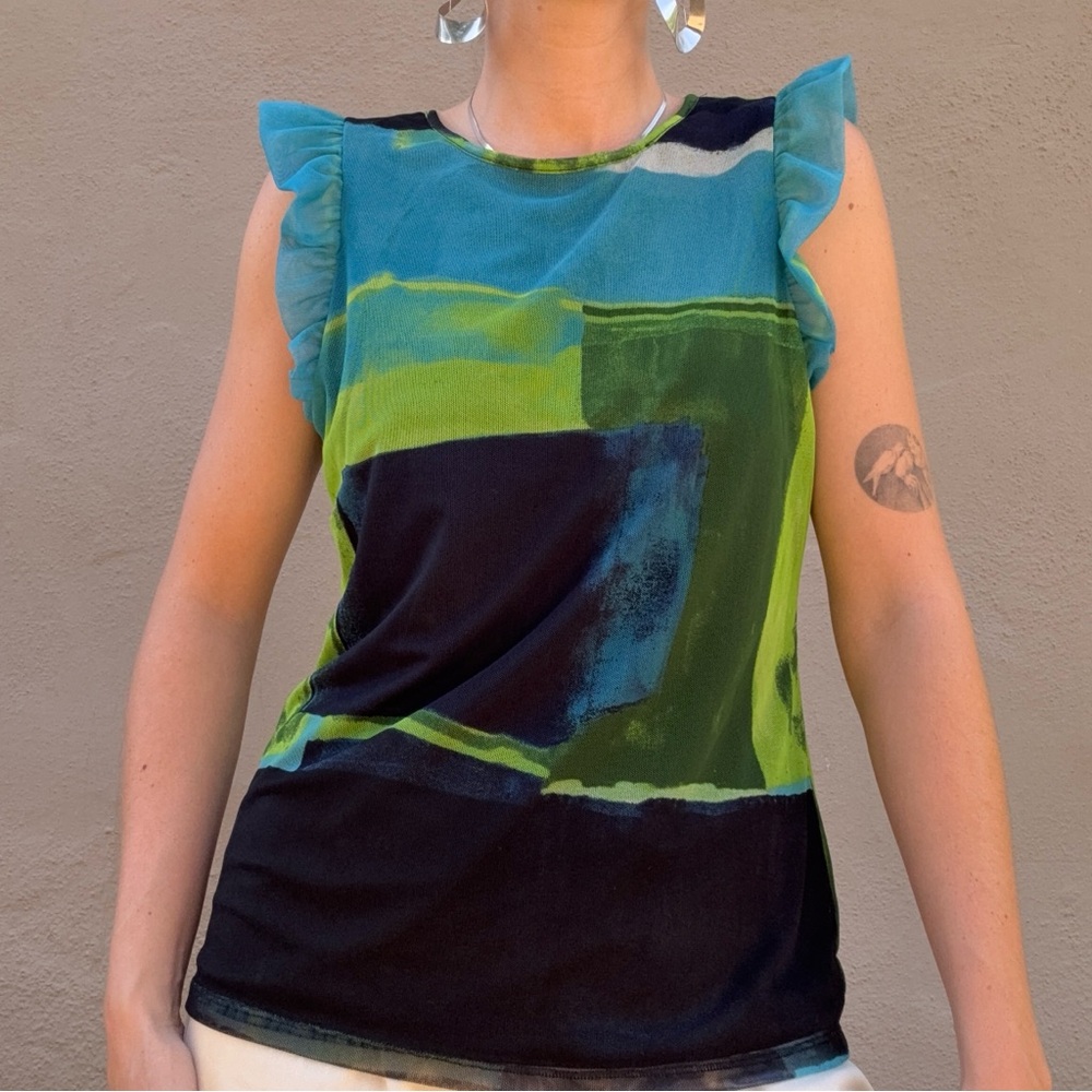 DKNY Abstract Mesh Flutter Sleeve Top